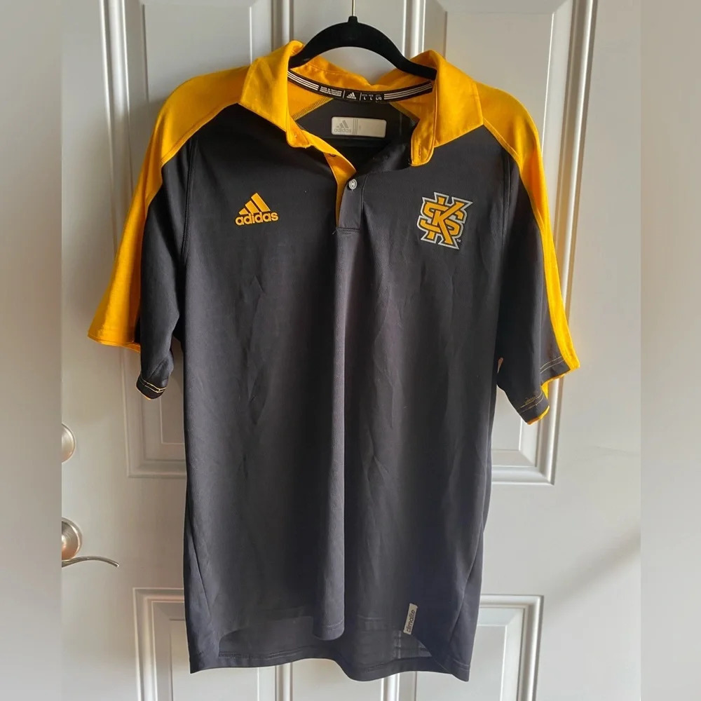 Adidas Kennesaw State University Polo Shirt Sz L Black/Yellow Climalite Owls